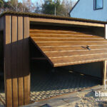 Garaż blaszany 4x5 Orzech SZEROKI PANEL Spad tył