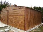 Garaż blaszany 6x5 Orzech SZEROKI PANEL Dwuspad