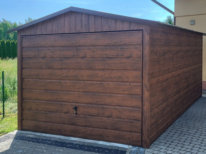 Garaż blaszany 3x5 orzech panel poziomy