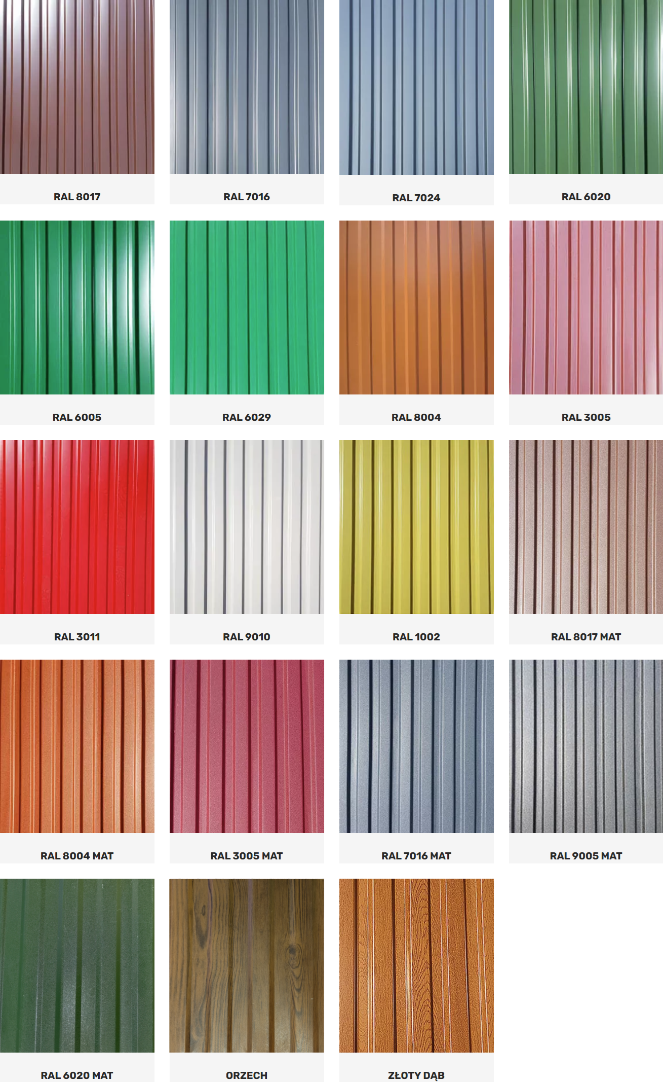 paleta ral Garaż blaszany 3x6 Paleta kolorów ral