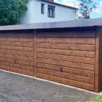 Garaż blaszany 12x6 orzech obróbki