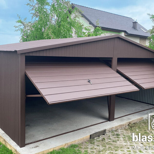 Garaż blaszany 6x5,5 brązowy okucia