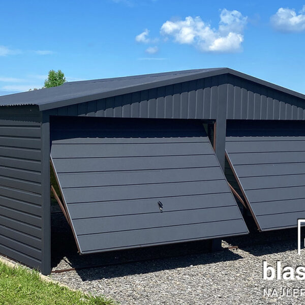 Garaż blaszany 6x5,80 grafit poziomy panel
