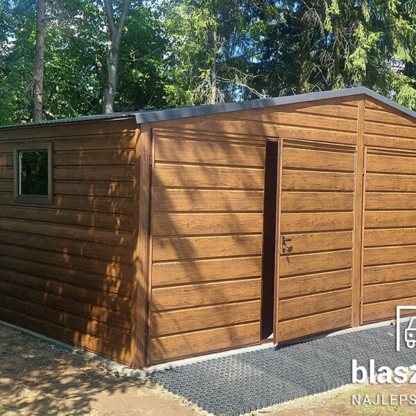 Garaż blaszany 6x5 okucia orzech