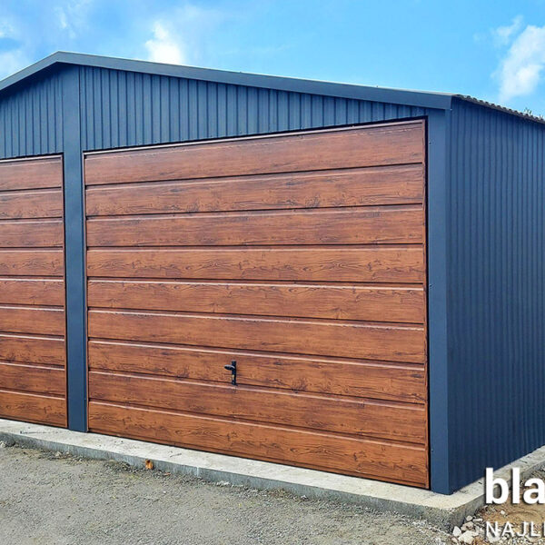 Garaż Blaszany 6x6 okucia orzech-grafi