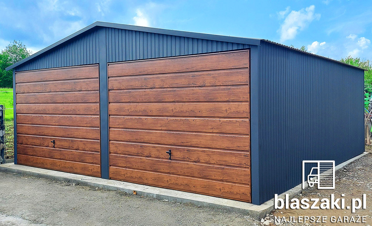 Garaż blaszany 6x6 antracyt orzech Garaż Blaszany 6x6 okucia orzech-grafi